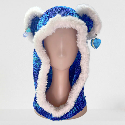 Blue Lava, Hand Crocheted hoodie hat